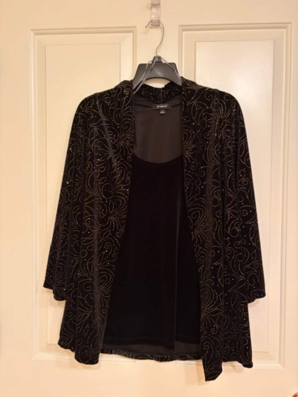 Elementz Black Velvet Pull On Jacket  - Gold Rhinestone Paisley